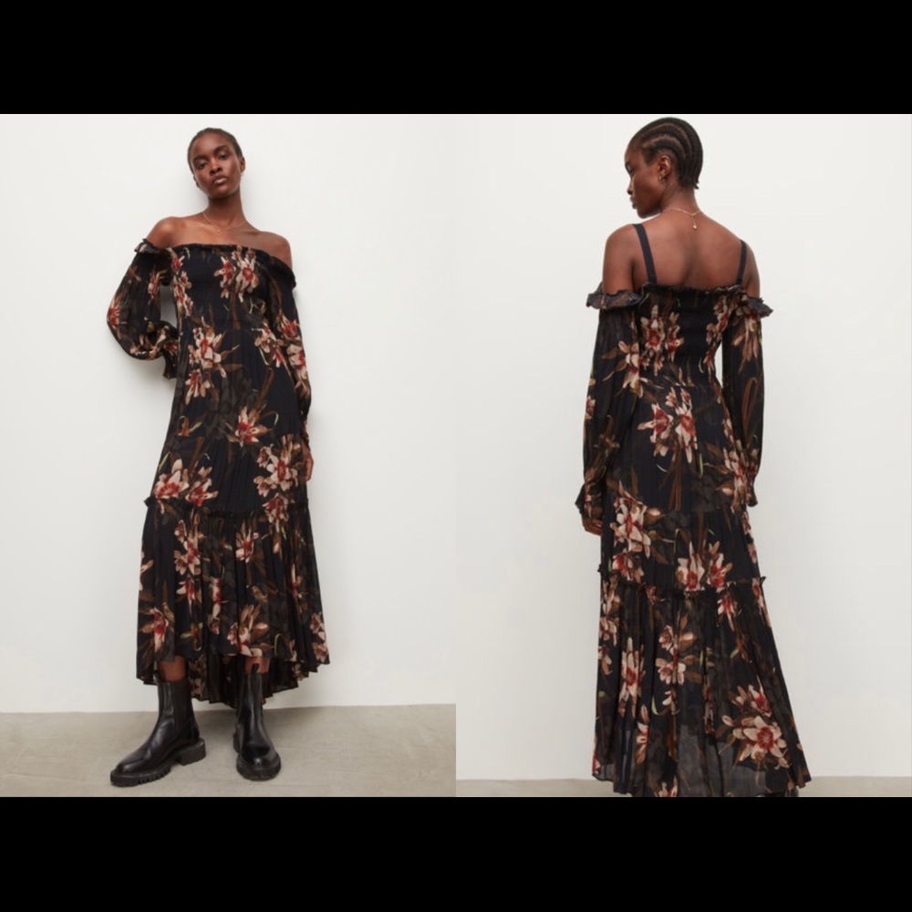 AllSaints Lillemor Kuroyuri Floral Lily Long Sleeve Midi Dress Size 4